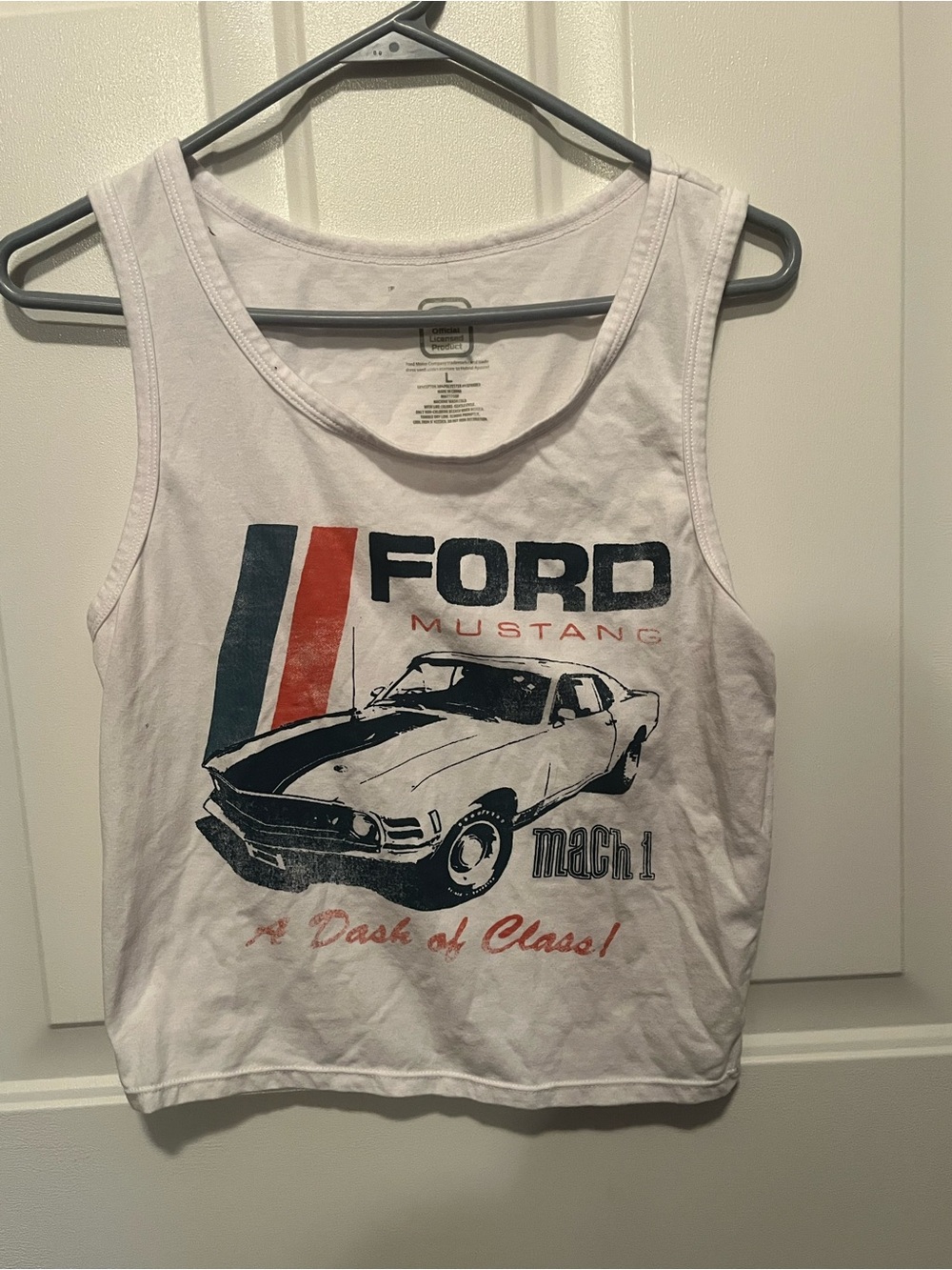 Ford White Girls' Tank Top with Blue and Red Racing Stripes